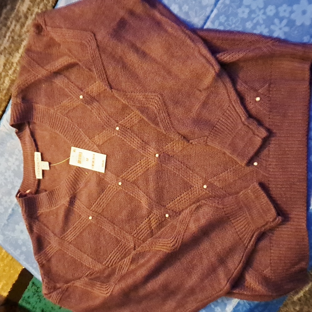 And Now This Pearl Embellished Vneck Sweater NWT Sz M
